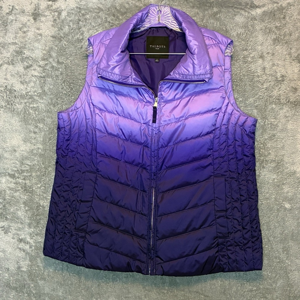 Talbots Women Purple Ombre Down Full Zip Vest X Puffer Quilted Layering Outdoors - Picture 2 of 8